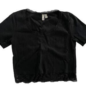 ASOS Top Womens 8 Black Lace Trim Crop Top Ribbed Whimsy Goth Cotton